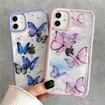 Bling Glitter Butterfly Phone Case For iPhone-11 Pro Max antal XR-X XS Max 7 8 Plus SE 2020 Klar, Gennemsigtig Blød Silikone Cover Capa