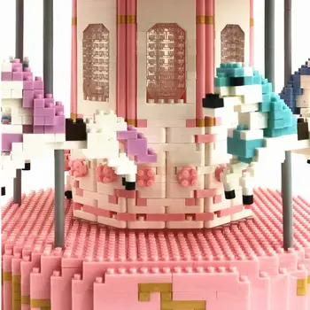 Blokke Mini Arkitektur 3d-Model af Legetøj Mursten Prinsesse Amusement Park Carousel Diamant Partikler Pige Gave til Børn