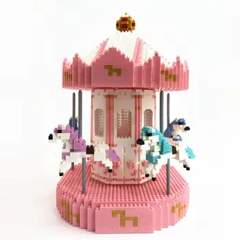 Blokke Mini Arkitektur 3d-Model af Legetøj Mursten Prinsesse Amusement Park Carousel Diamant Partikler Pige Gave til Børn