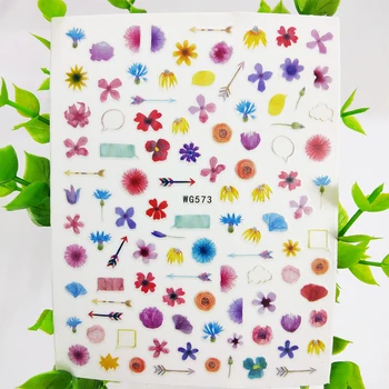Blomst 3D Negle Stickers Sæt Blandet Blomster Mælkebøtte Blade Pil Skydere Manicure Mode Decals Folier DIY Nail Art Dekorationer