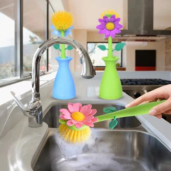 Blomst Opvask Børste, Rengøring af Køkkenet Tilbehør Rengøring Af børstehoved Effektiv Rengøring med Lange Håndtag