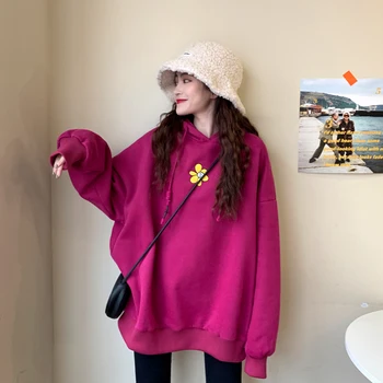 Blomster Løs Sød Stil Hætteklædte Koreansk Tøj Oversize Trøjer Kvinder Fashion Brand Ulzzang Sweatshirts Efterår Og Vinter Ins Ny
