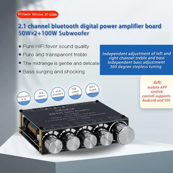 Bluetooth-5.0 2.1-Kanal Power Audio Stereo-Subwoofer-Forstærker i yrelsen 50WX2+100W Højttaler FORSTÆRKER XY-S100L