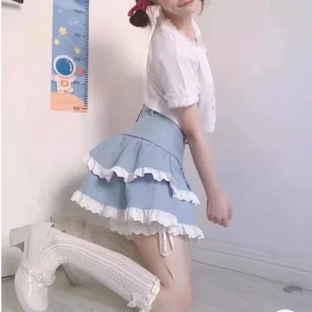 Bløde, Smukke Prinsesse Lolita Nederdele Sommeren Afslappet Japansk Kawaii Mini Nederdele Kvinder Bandage Lace Søde Søde Nederdele Kvindelige 2021