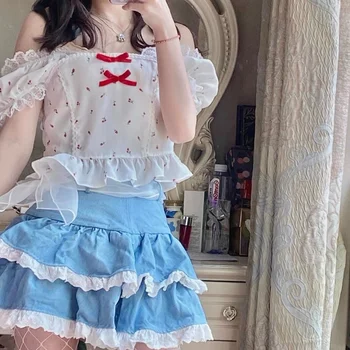 Bløde, Smukke Prinsesse Lolita Nederdele Sommeren Afslappet Japansk Kawaii Mini Nederdele Kvinder Bandage Lace Søde Søde Nederdele Kvindelige 2021