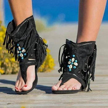tilfredshed bang lærred Tilbud Bohemia sommeren kvinder sandal etnisk stil kvaster damer ankel  støvler sandal sko rom g-streng gladiator flade sandaler \ Hæle > Bidsted.dk