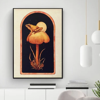 Boho Frog Champignon Plakat og Print Vintage Inspireret Kunst Natur Lærred Maleri Retro Væg Billede til stuen Home Decor