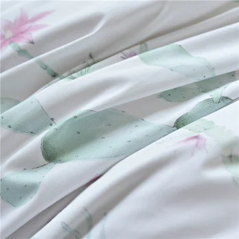 Bomuld Plante Bonsai print kaktus sengetøj sæt dronning King quilt dynebetræk bed nederdel pudebetræk, hvid, sengetøj i 3/sæt 4stk