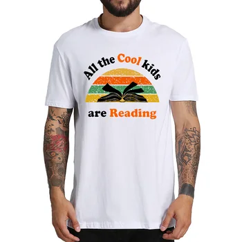 Bomuld T-Shirt Med Alle De Seje Børn Læser T-Shirt I Retro Vintage Solnedgang Læsning Elsker ShiLetter Print Crewneck Tee Toppe