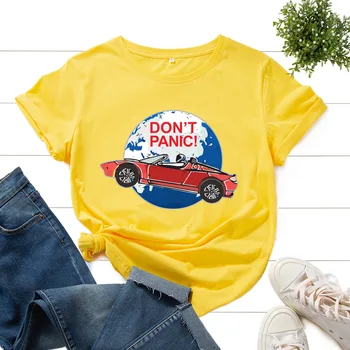 Bomuld T-Shirts til Kvinder Grafiske Tees Printet Skjorte kortærmet Sommer Toppe Afslappet Tøj, gå ikke i Panik Bil Jorden Ophold Positiv