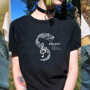 Bomuld women ' s sommer T-shirt udskrivning af musik er medicin for sjælen