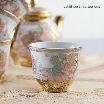 BORREY 5Pcs Porcelæn Te Sæt Keramik, håndmalede Tekande tyrkisk Blomst Te Pot Guld Håndtere Tekop Kop Kaffe Kung Fu Te Sæt