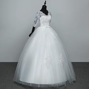 Bridal Wedding dress Plus size V-hals halvt ærme bryllup kjole lace applique balkjole prinsesse boho bridal wedding dress
