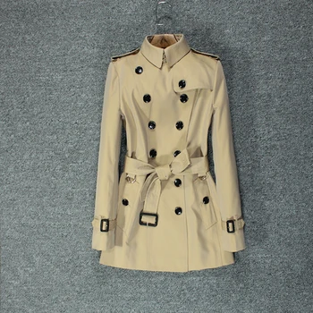 Britisk skyttegrav frakke dame korte temperament slank populære khaki dobbelt breasted trench coat