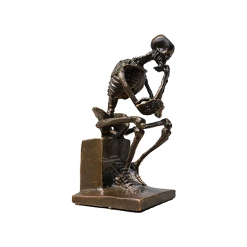 Bronze Siddende Skelet Moderne Skulptur Bronze Knogle Kraniet Tænker Statue Abstrakt Kunst Samling Kunst Home Decor Gave Pynt