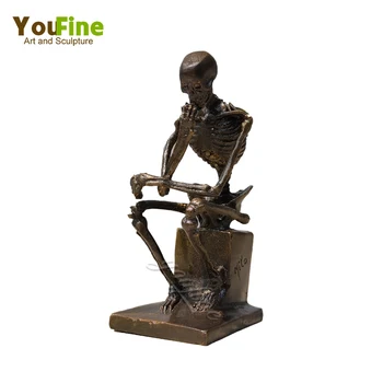 Bronze Siddende Skelet Moderne Skulptur Bronze Knogle Kraniet Tænker Statue Abstrakt Kunst Samling Kunst Home Decor Gave Pynt