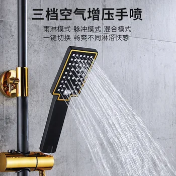 Brusebad brusesæt kobber vægmonteret indenlandske badeværelse brusebad vandvarmer konstant temperatur brusebad dyse sort og guld