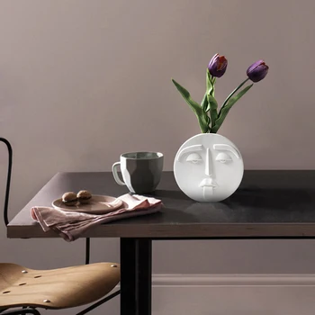 Bryllup Vaser til Blomster Nordisk boligindretning Tilbehør Moderne blomstervaser Keramiske Menneskelige Ansigt Vaser Stue Dekoration