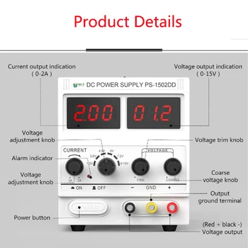 BST-1502DD 0-15V 0-2A LCD digital DC Justerbar Power Supply Voltage Regulator Regulerede strømforsyninger for Mobiltelefon Reparation