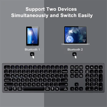 BT-Tastatur, Multi-Enhed Genopladelige Bluetooth-Tastatur Aluminium Trådløse Type-C Genopladelige Tastatur