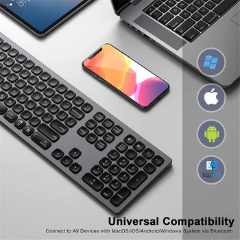 BT-Tastatur, Multi-Enhed Genopladelige Bluetooth-Tastatur Aluminium Trådløse Type-C Genopladelige Tastatur