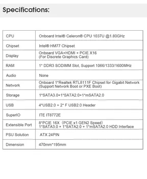 BTC-T37 Miner Minedrift Bundkort CPU til 8 Video-Kort Slot til DDR3-Hukommelse Integreret VGA Interface Lavt Strømforbrug