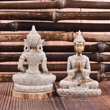 Buddha-Statuer Sandsten Thailand Buddha Skulptur Fengshui Figur Home Decor Harpiksen Sidder Miniature Hjem Indretning