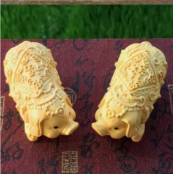 Buksbom træskærerarbejde, Zodiac Fuxi gris, træ-carving håndværk