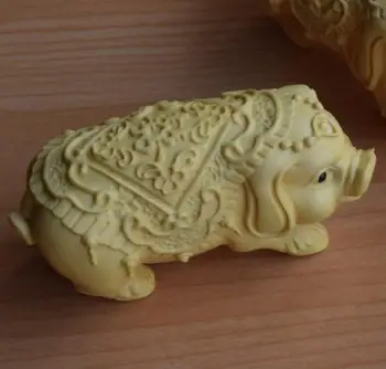 Buksbom træskærerarbejde, Zodiac Fuxi gris, træ-carving håndværk