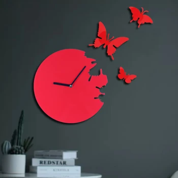 Butterfly Wall Clock vægur Wall Stickers Stor Størrelse Sort Og Rød 30 30cm Stilfulde