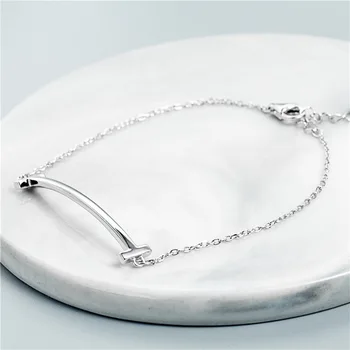 Buyee Ægte 925 Sterling Sølv Mode Enkle Stil Armbånd Kvinder Skinnende Sølv Smil Armbånd til Kvinder Bryllup Fine Smykker