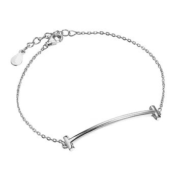 Buyee Ægte 925 Sterling Sølv Mode Enkle Stil Armbånd Kvinder Skinnende Sølv Smil Armbånd til Kvinder Bryllup Fine Smykker