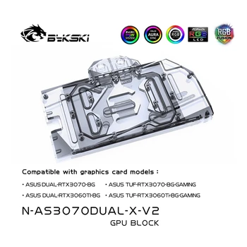 Bykski Vand Blok Brug for ASUS GeForce DUAL / TUF RTX 3070 / 3060Ti 8G GAMING GPU Kort / Fuld Dækning Kobber Radiator - / RGB-Lys