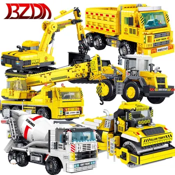 BZDA Engineering Bulldozer Gravemaskine Cement Mixer byggesten Lastbil Konstruktion Køretøj, Bil-Legetøj Til Drenge, Kids Gave