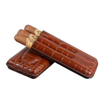 Bærbare cigar opbevaringsboks læder rejse cigar tilbehør krokodille mønster læder cigar rør kasse med rustfri stål knive