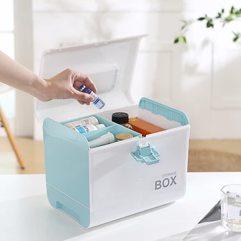 Bærbare First Aid Kit Opbevaringsboks Medicin Box Beholder Nødsituation Kit Multi-Lag Opbevaring Organizer