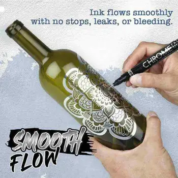 Bærbare High Gloss Effekter Forkromet Markør Pen Unikke Plast Reflekterende Blæk Chrome Maleri Pen til Glas Engros