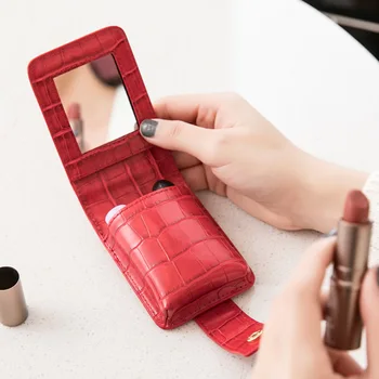 Bærbare Læift, Kosmetik Taske med Spejl Kvinder Rejser Makeup Taske-Krokodille Mønster Pu Mini Toiletartikler Arrangør Pose til Opbevaring
