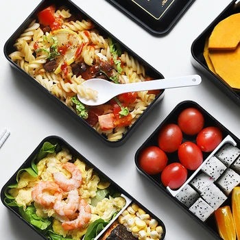 Bærbare Rektangulære Frokost Boks, Dobbelt Plast med Rum Bento Box 1200ml Mikrobølgeovn Service Opbevaring af Fødevarer Container
