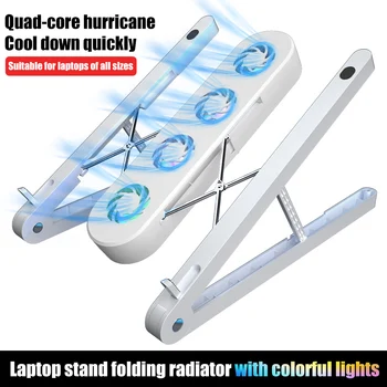 Bærbare Stå Cooling Pad Riser for Bærbare Stå en Base med 4 Fans Folde Justerbar Holder Stand med Farvet Lys