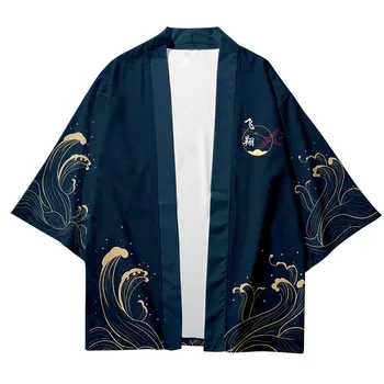 Bølget Kran Sun Trykte Kimono Cardigan Mænd Japansk Traditionelle, Casual Løs Pels Bukser Sæt Asiatisk Tøj Harajuku