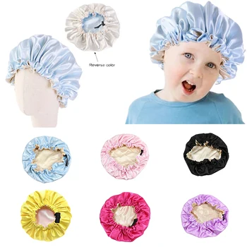 Børn Blød Vendbar Satin Bonnet Dobbelt Lag Justerbar Størrelse Sleep Night Cap Bonnet Baby Hat Til 2-7 År Børn