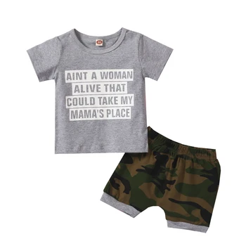 Børn, Børn, Drenge Tøj, Udstyr Brev Print Korte Ærmer O-Neck T-shirt, Toppe Camouflage Shorts Baby Tøj Sæt, 6M-3T