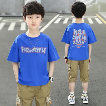 Børn drenge træningsdragt bogstaver trykt kortærmet T-shirt + Shorts 2stk nye sommer kulør stor jomfru passer 4-12 år gammel