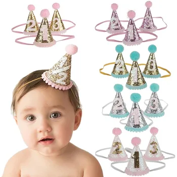 Børn Glitter Fødselsdag Hat 1. 3 År Børn Prins Princess Crown Søde Part Hat, Pandebånd Skyde Rekvisitter Fest Dekoration
