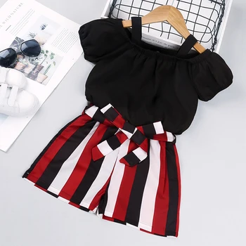 Børn Kostume til Piger, Tøj Sommer Outfit Prinsesse Kawaii Skønhed Fe Designer Boutique-Black Toppe+Stribe Bukser 2Piece Sæt