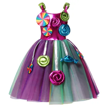 Børn Slik Piger Kostume Børn Halloween Carnival Cosplay Fancy Fødselsdagsfest Glitrende Mesh Rainbow Tutu Prinsesse Kjole Op