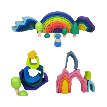 Børn, Træ-Rainbow byggesten Sten Hånd-Øje Puslespil Pædagogisk Legetøj Fødselsdag Gaver T8ND