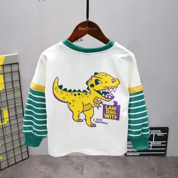 Børnene Dinosaur Print T-Shirt til Drenge & Piger Forår, Efterår langærmet T-shirt Tegneserie T-shirts Til Børn Bomuld Tøj Toppe