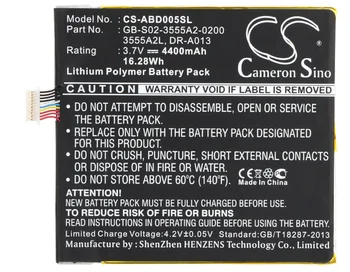 Cameron Sino 4400mAh Batteri Til Amazon D01400,kindle Fire,3555A2L DR-A013 E3GU111L2002 GB-S02-3555A2-0200 QP01